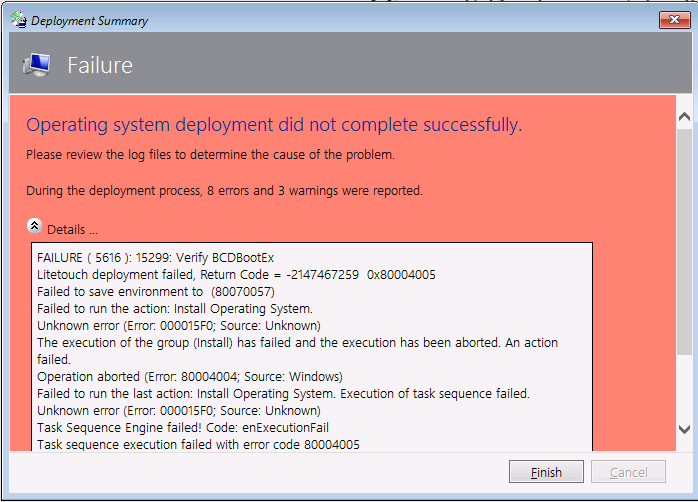 Failure (5616) 15299 Verify BCDBootEx error due to BIOS firmware being incorrectly identified as UEFI