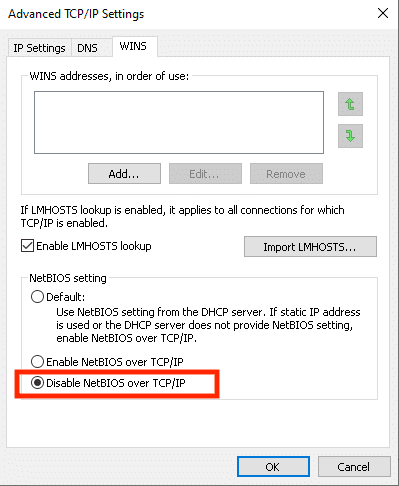 Disable NetBIOS over TCP/IP to prevent PXE boot issues