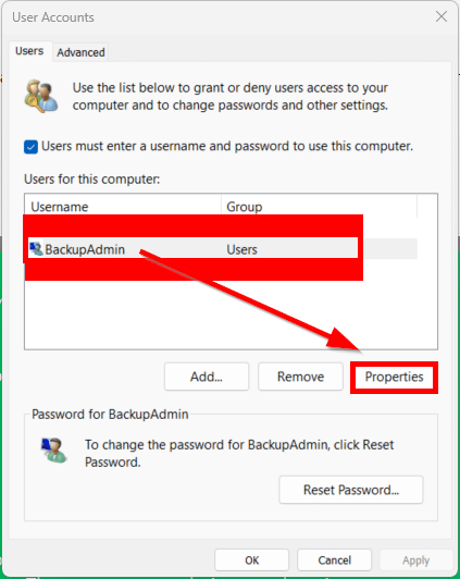 Microsoft Windows 11 24H2 create local user administrative rights admin administrator emergency access account mfa 2fa authentication